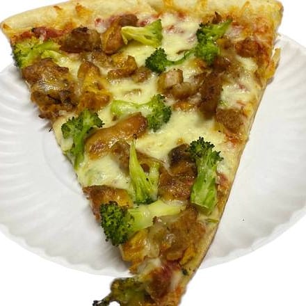 Chicken Broccoli Pizza Slice.